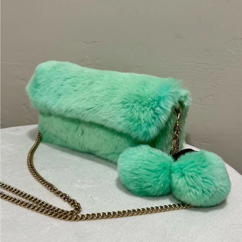 Handmade Real Rex Rabbit Fur Fold-over Flap Bag Includes Free Gift - Picture 6 of 16